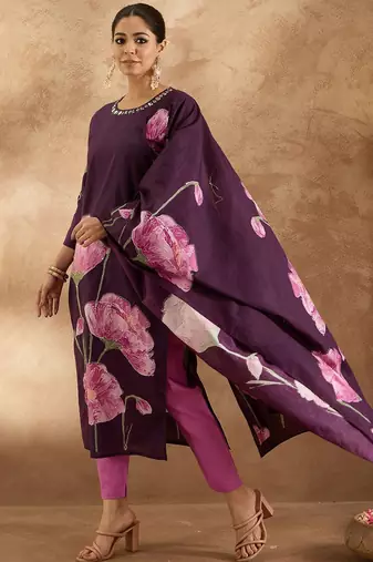 Women Floral Printed Regular Pure Cotton Kurta with Trousers & With Dupatta