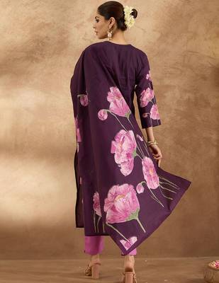 Women Floral Printed Regular Pure Cotton Kurta with Trousers & With Dupatta 6