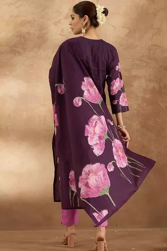 Women Floral Printed Regular Pure Cotton Kurta with Trousers & With Dupatta