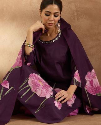 Women Floral Printed Regular Pure Cotton Kurta with Trousers & With Dupatta 7