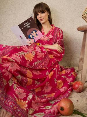 Floral Printed Pleated Mirror Work Pure Cotton Kurta with Trousers & Dupatta 6