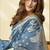 Steel blue printed cotton blend saree with ethnic border & pallu