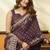 Plum purple printed cotton blend saree with ethnic border & pallu