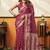 Rani pink printed cotton blend saree with ethnic border & pallu