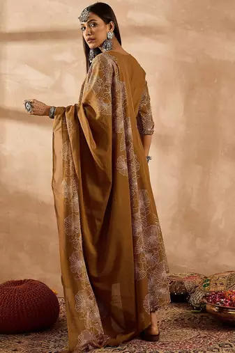 Women Floral Embroidered Regular Sequinned Pure Cotton Kurta with Trousers & With Dupatta
