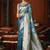 Aqua blue jacquard silk blend saree with zari floral weave