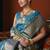 Aqua blue jacquard silk blend saree with zari floral weave