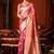 Rani pink jacquard silk blend saree with zari floral weave
