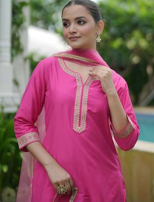 women embroidered regular kurta with trousers & with dupatta 2