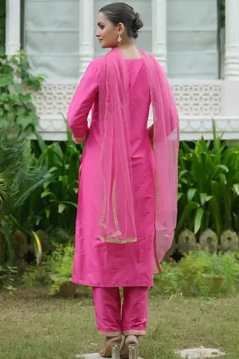 Women Embroidered Regular Kurta with Trousers & With Dupatta