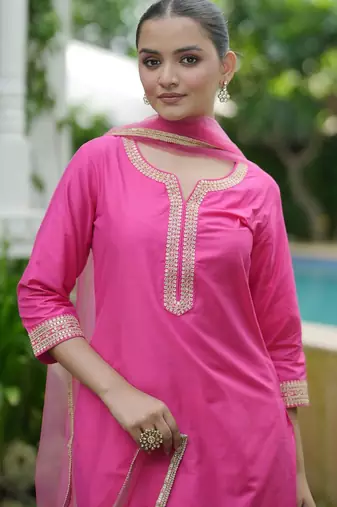 Women Embroidered Regular Kurta with Trousers & With Dupatta