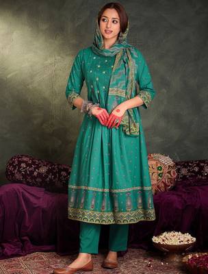 Women Ethnic Motifs Embroidered Panelled Mirror Work Pure Cotton Kurta 1