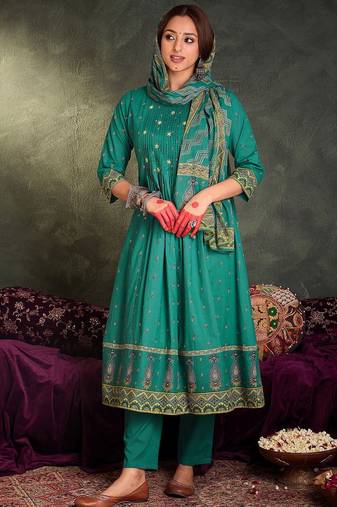 Women Ethnic Motifs Embroidered Panelled Mirror Work Pure Cotton Kurta