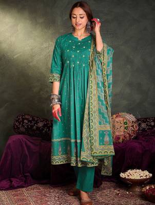 Women Ethnic Motifs Embroidered Panelled Mirror Work Pure Cotton Kurta 4
