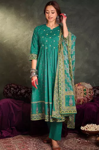 Women Ethnic Motifs Embroidered Panelled Mirror Work Pure Cotton Kurta