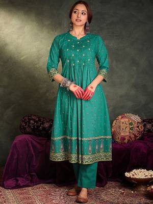 Women Ethnic Motifs Embroidered Panelled Mirror Work Pure Cotton Kurta 5
