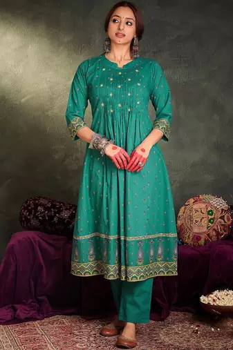 Women Ethnic Motifs Embroidered Panelled Mirror Work Pure Cotton Kurta