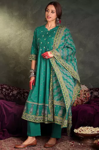Women Ethnic Motifs Embroidered Panelled Mirror Work Pure Cotton Kurta
