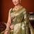Olive green jacquard silk blend saree with zari floral weave