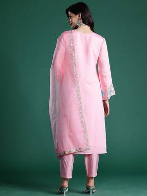 Floral Embroidered Thread Work Kurta With Trousers & Dupatta 7
