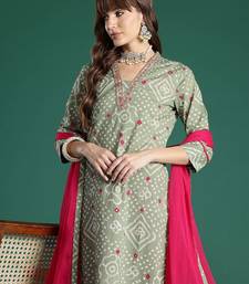 Bandhani Printed Thread Work Pure Cotton Kurta with Trousers & With Dupatta