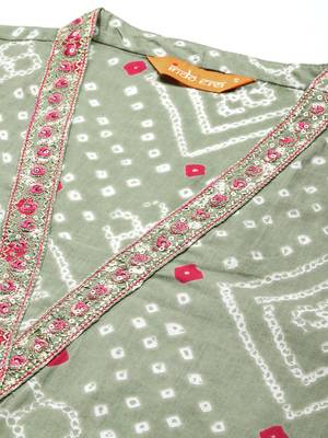 Bandhani Printed Thread Work Pure Cotton Kurta with Trousers & With Dupatta 3