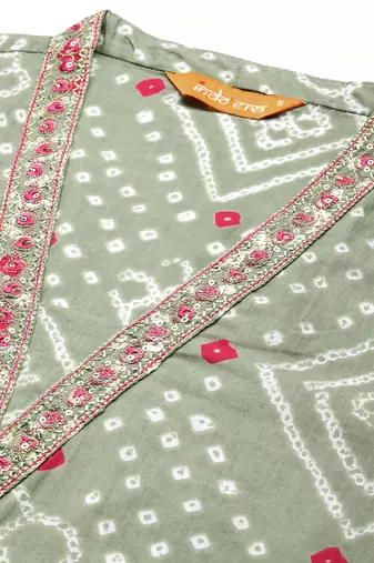 Bandhani Printed Thread Work Pure Cotton Kurta with Trousers & With Dupatta