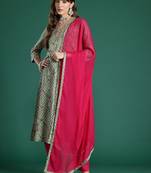 Bandhani Printed Thread Work Pure Cotton Kurta with Trousers & With Dupatta