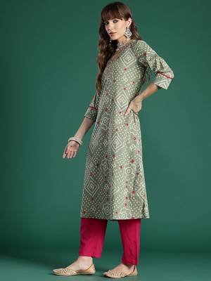 Bandhani Printed Thread Work Pure Cotton Kurta with Trousers & With Dupatta 6