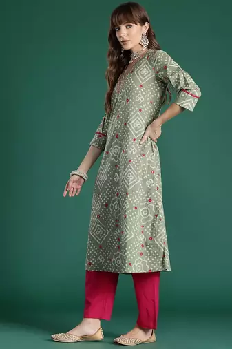 Bandhani Printed Thread Work Pure Cotton Kurta with Trousers & With Dupatta