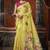Lemon yellow cotton blend floral printed saree with multicolor floral motifs