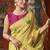 Lemon yellow cotton blend floral printed saree with multicolor floral motifs
