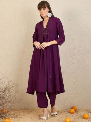 Embroidered Panelled Sequinned A-Line Kurta with Trousers 1