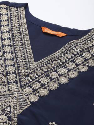 Ethnic Motifs Embroidered Zari Kurta With Trousers & Dupatta 3