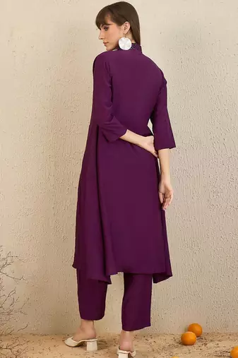 Embroidered Panelled Sequinned A-Line Kurta with Trousers