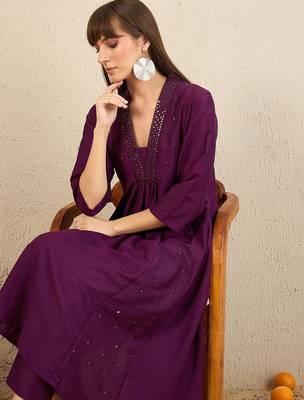 Embroidered Panelled Sequinned A-Line Kurta with Trousers 7