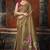 Brown cotton blend floral printed saree with multicolor floral motifs