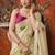 Cream cotton blend floral printed saree with multicolor floral motifs