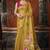 Mustard yellow cotton blend floral printed saree with multicolor floral motifs