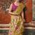 Mustard yellow cotton blend floral printed saree with multicolor floral motifs