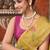 Mustard yellow cotton blend floral printed saree with multicolor floral motifs
