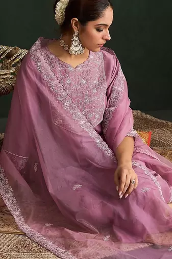 Ethnic Motifs Embroidered Thread Work Kurta With Trousers & Dupatta