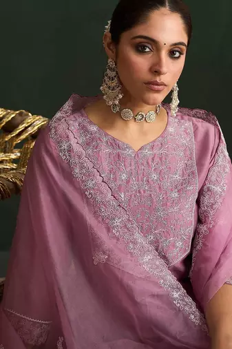 Ethnic Motifs Embroidered Thread Work Kurta With Trousers & Dupatta