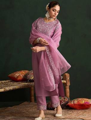Ethnic Motifs Embroidered Thread Work Kurta With Trousers & Dupatta 6