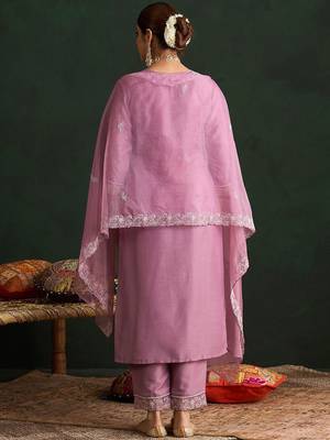 Ethnic Motifs Embroidered Thread Work Kurta With Trousers & Dupatta 7