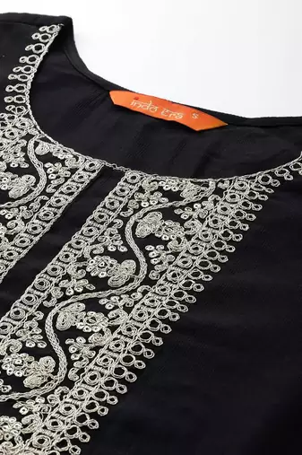 Ethnic Motifs Zari Embroidered Liva Kurta With Trousers & Dupatta