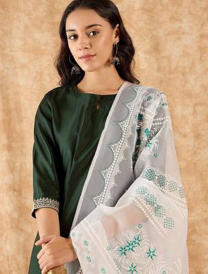Straight Sequinned Liva Kurta with Palazzos & Dupatta 2