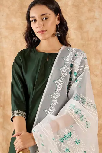 Straight Sequinned Liva Kurta with Palazzos & Dupatta