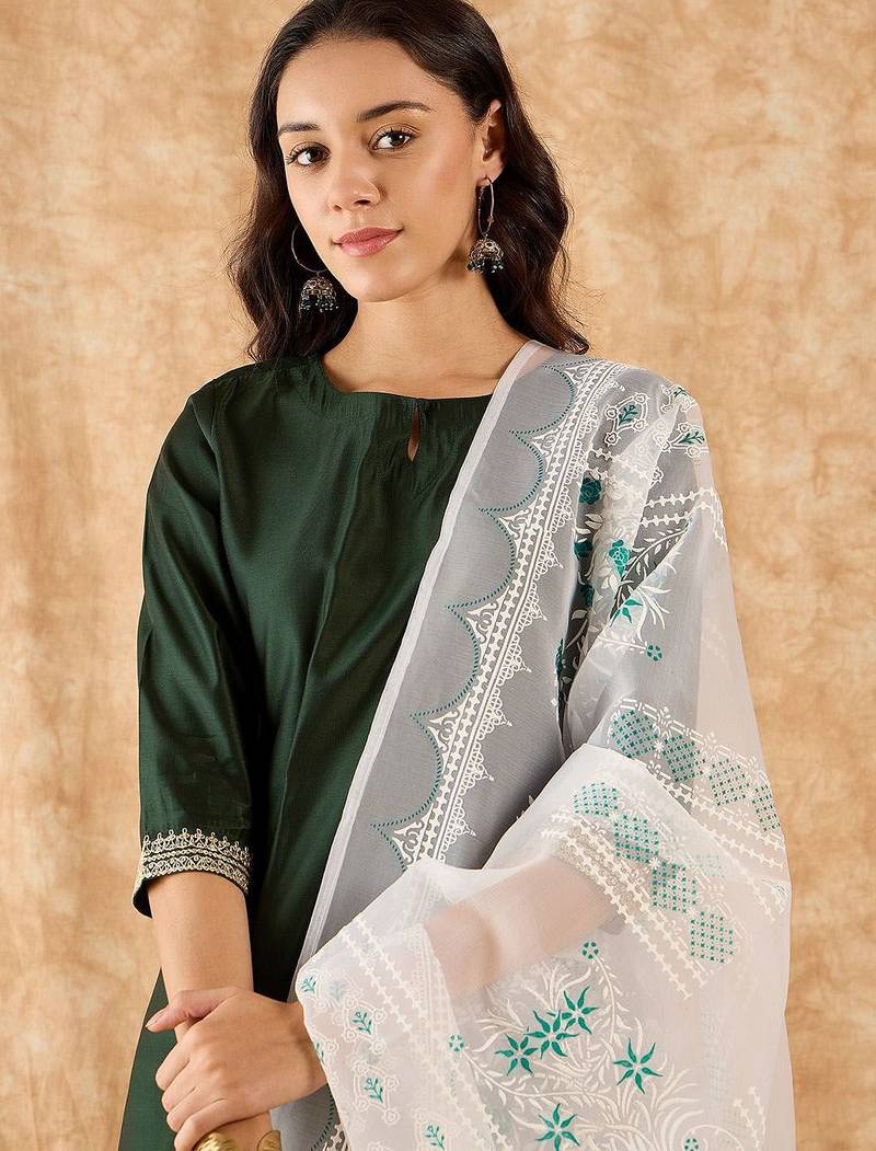 Straight Sequinned Liva Kurta with Palazzos & Dupatta