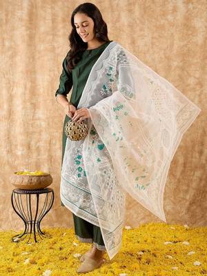 Straight Sequinned Liva Kurta with Palazzos & Dupatta 1
